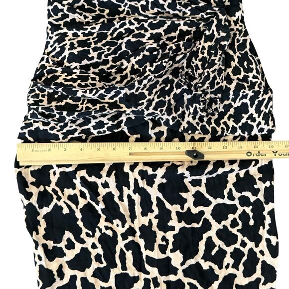 Vintage 80s Pink Black Leopard Ruched Peplum Sleeveless Silk Mini Dress size 4 - Picture 12 of 13